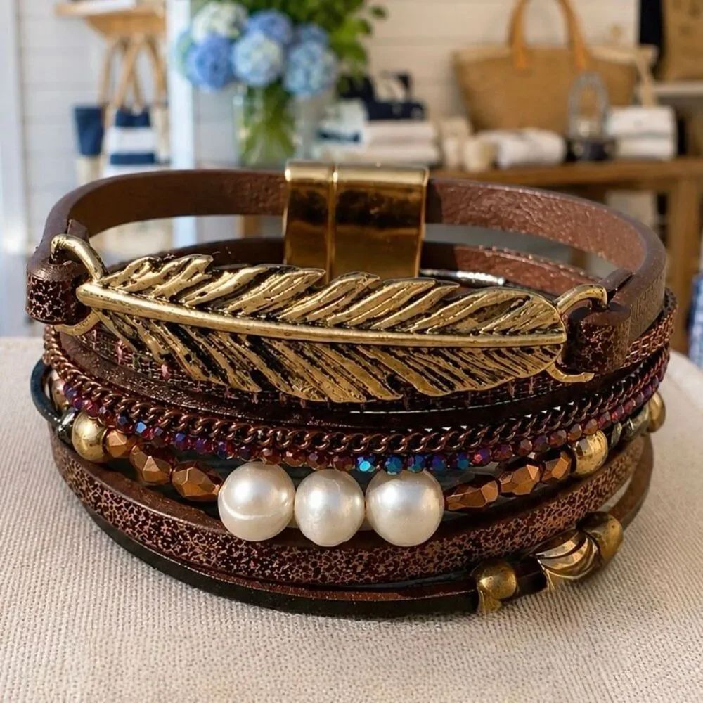 Seascape Genuine Pearl Saddle Brown Multi-Strand Bracelet